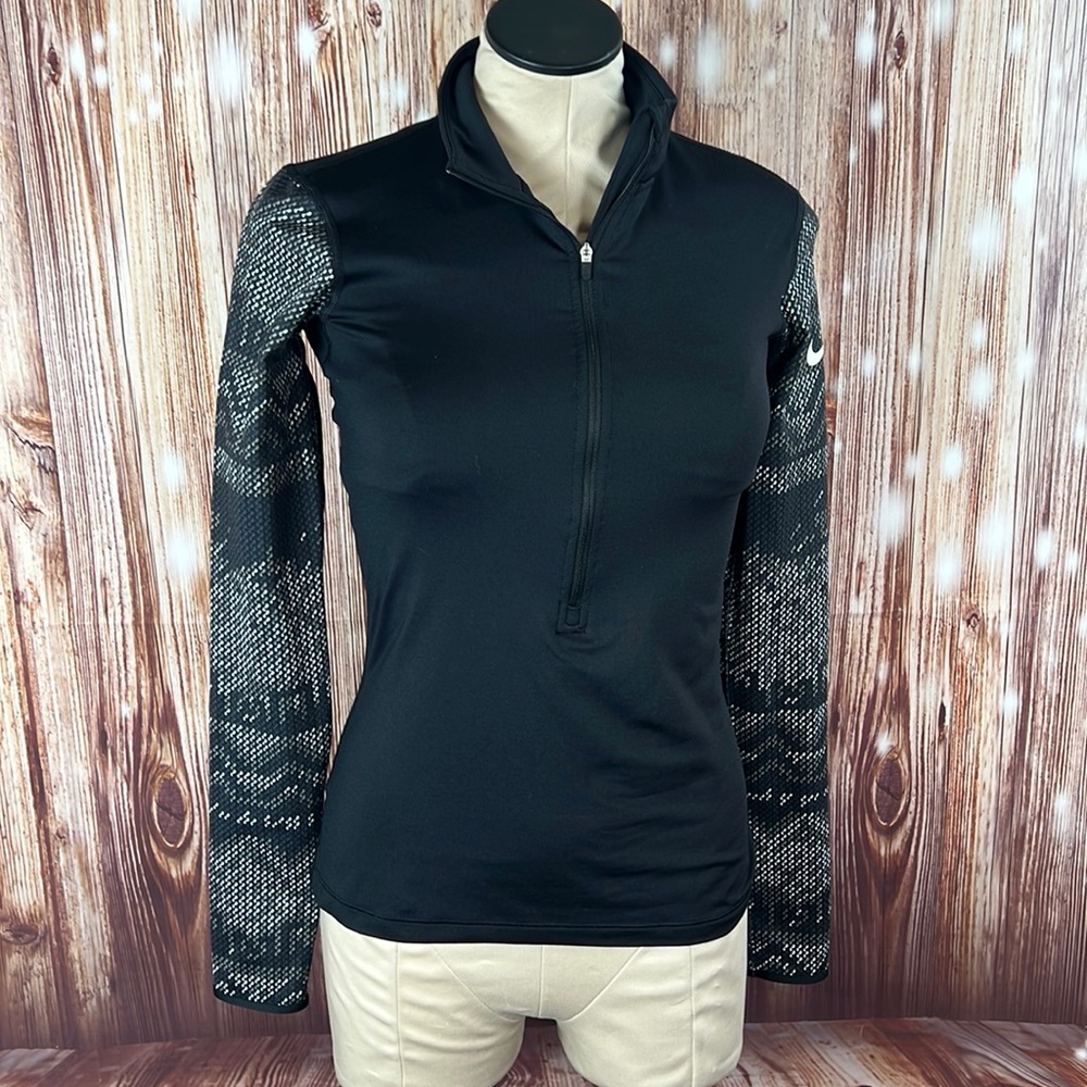 Nike Dri fit Black Patterned Sleeve Run 3/4 Zip Jacket Top Small